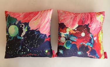 2 “Cosmic Flower“ Cushion Cover Hibiscus 100% finest Cotton